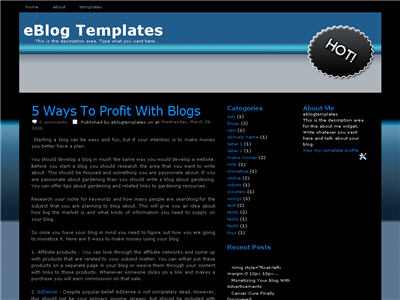 Click to enlarge Black n Blue Blogger template
