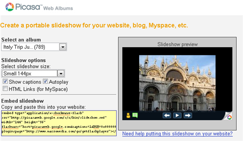 picasa web blog slideshow widget