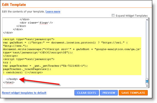 google blogger. logger google analytics code